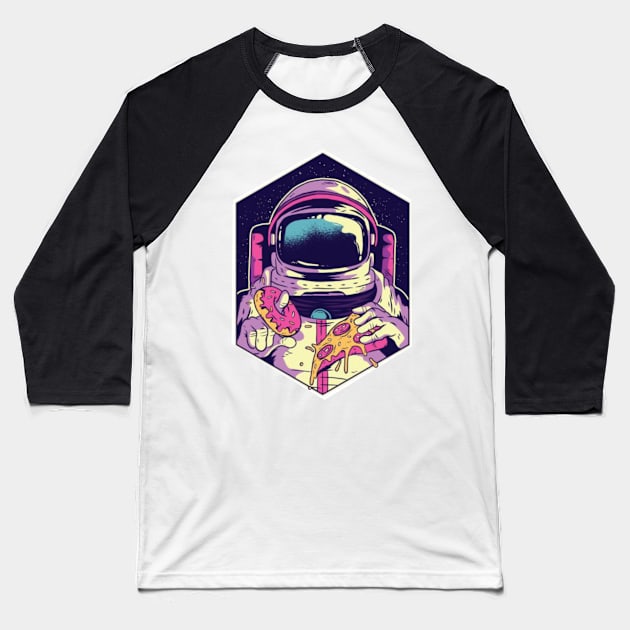 astronaut: donut & pizza Baseball T-Shirt by aleajsstuff